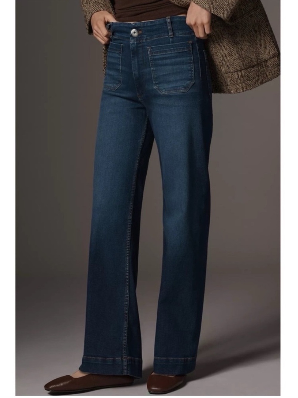 Anthropologie The Colette Full-Length Wide-Leg Jeans Dark Blue 26
